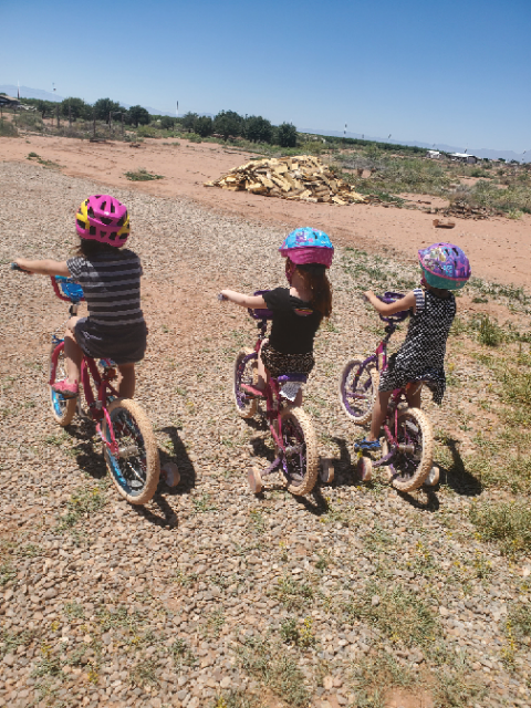 Children playing on bikes. 